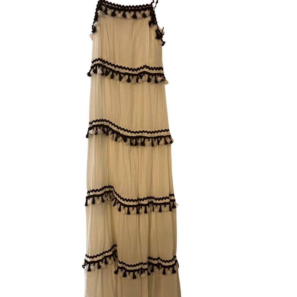 Elegant Cream Maxi Dress with Black Trim